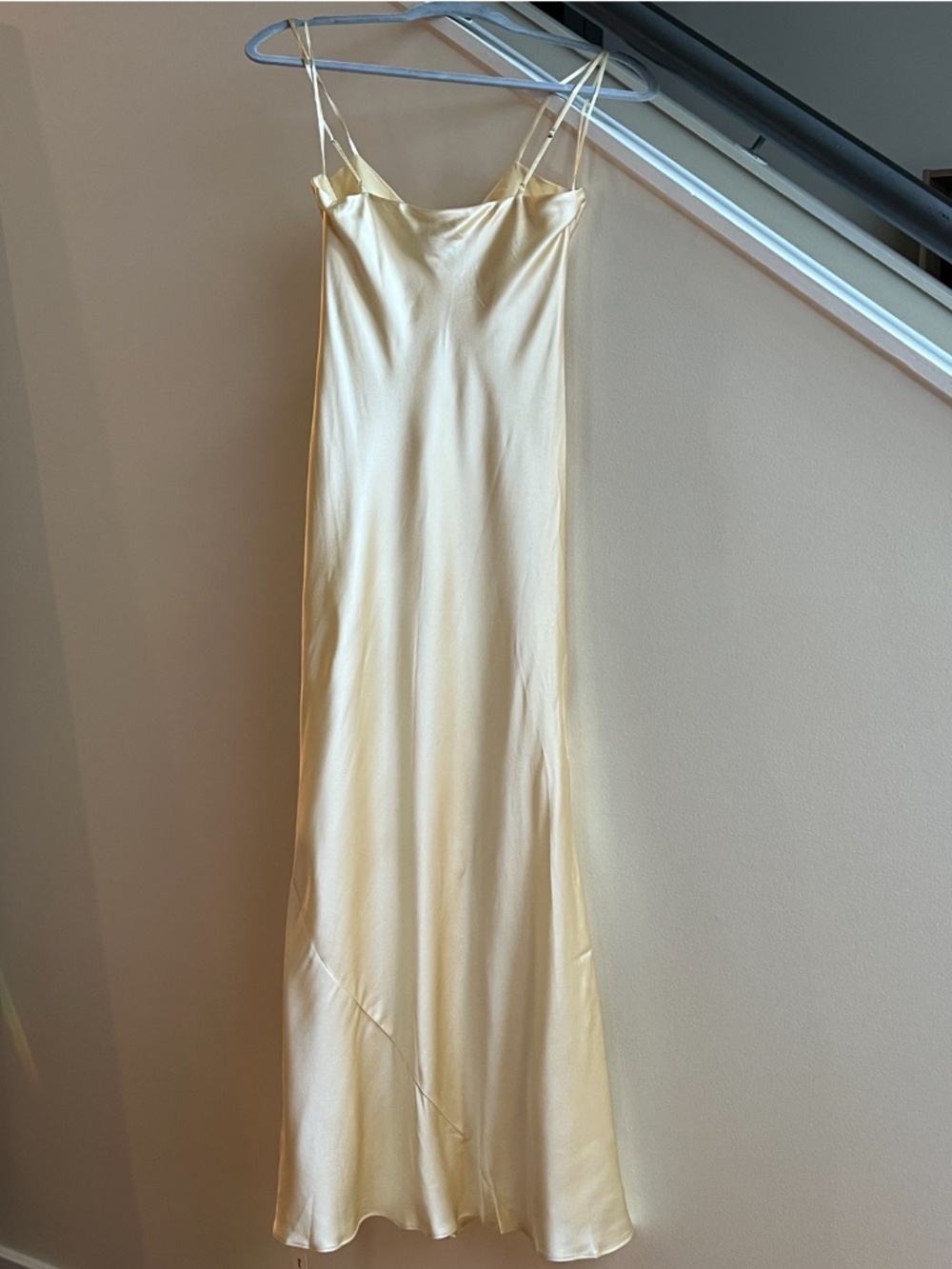 Reformation Champagne Satin Slip Dress with Sheer Ivory Cape - Picture 5 of 7